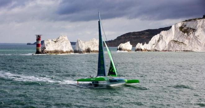 Phaedo^3 shoots the breeze off the Needles, Solent - 2016 J.P. Morgan Asset Management Round the Island Race © Rachel Fallon-Langdon / Team Phaedo